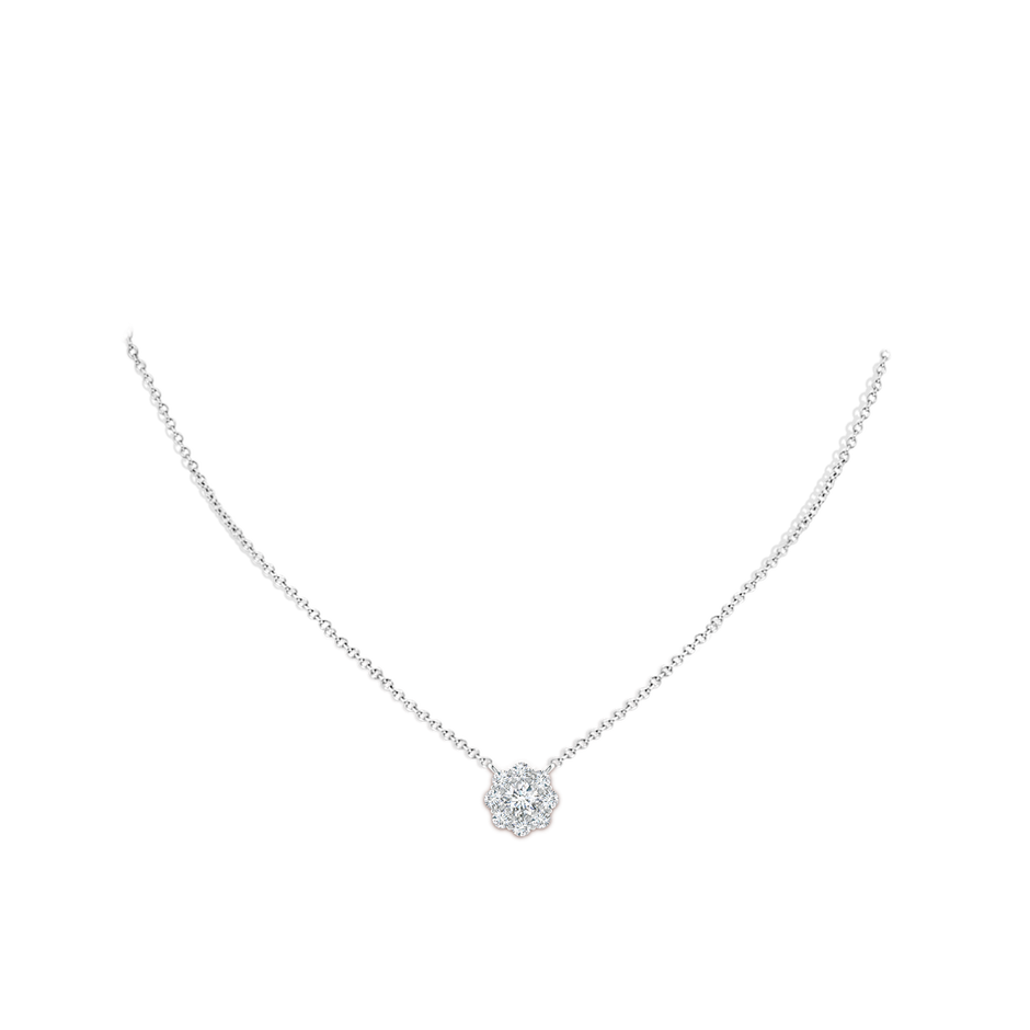4.6mm GVS2 Prong-Set Round Diamond Halo Pendant in White Gold body-neck