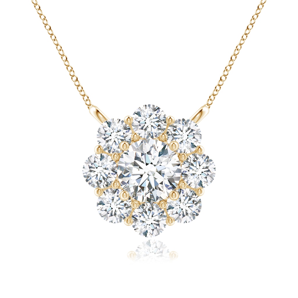 4.6mm GVS2 Prong-Set Round Diamond Halo Pendant in Yellow Gold