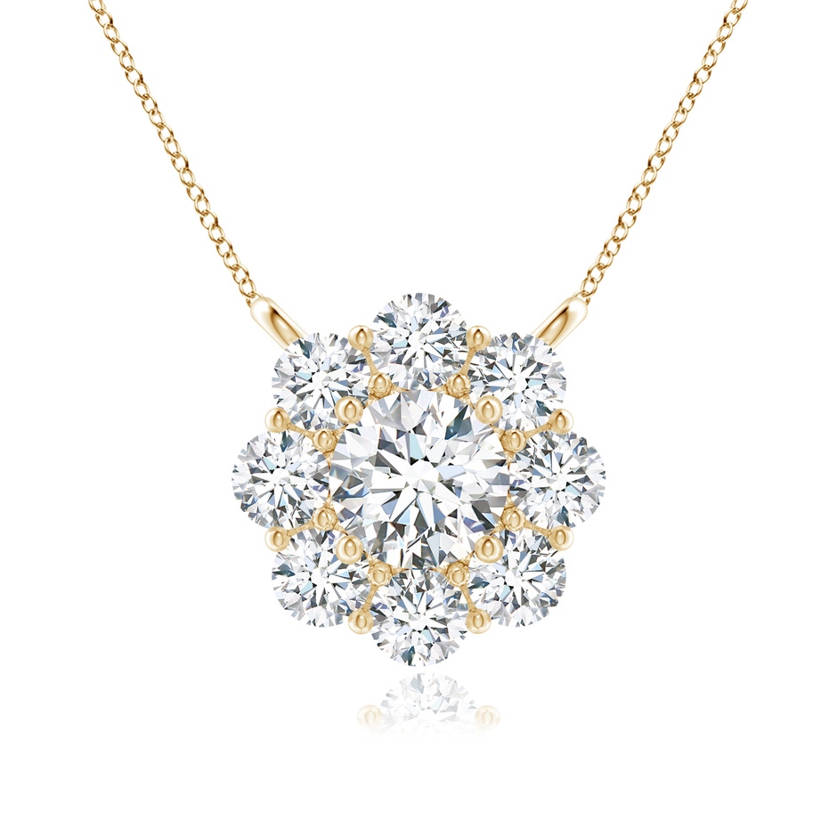 4.6mm GVS2 Prong-Set Round Diamond Halo Pendant in Yellow Gold 