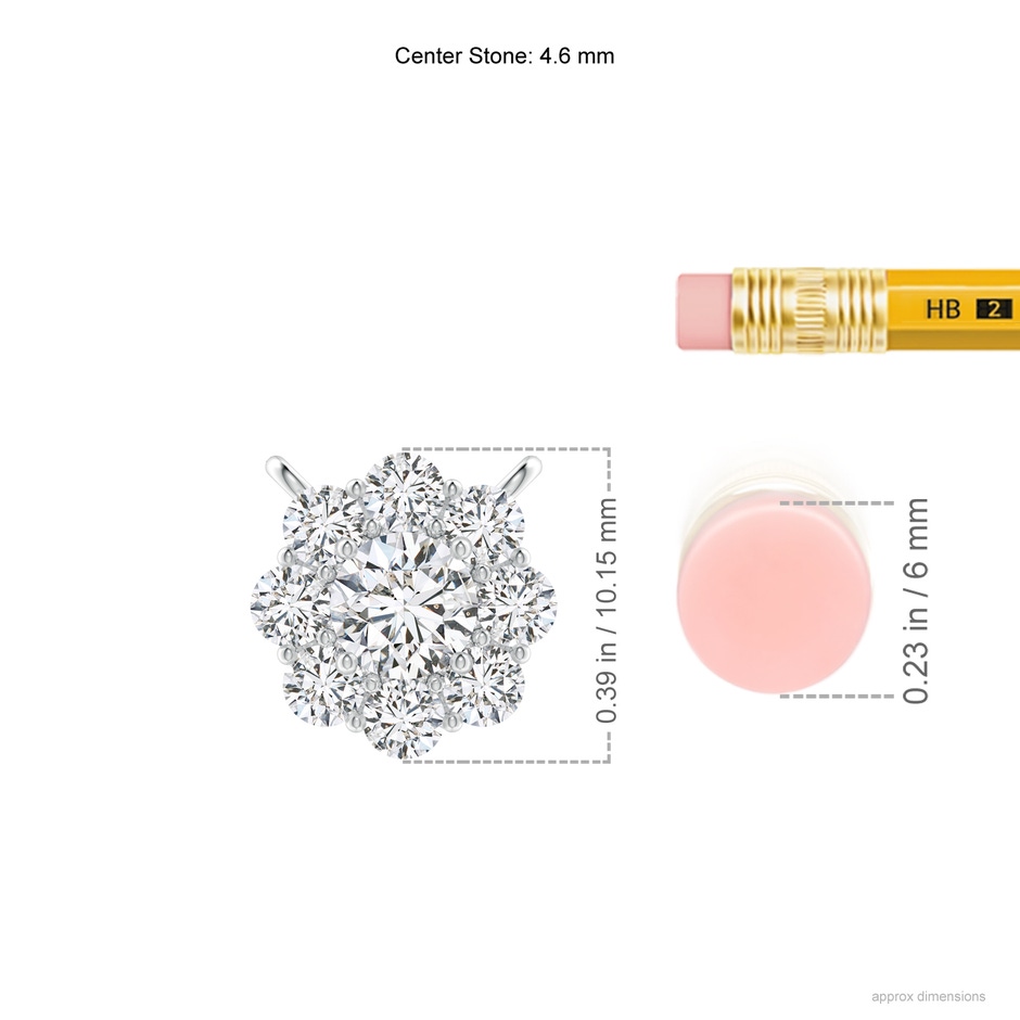 4.6mm HSI2 Prong-Set Round Diamond Halo Pendant in White Gold ruler