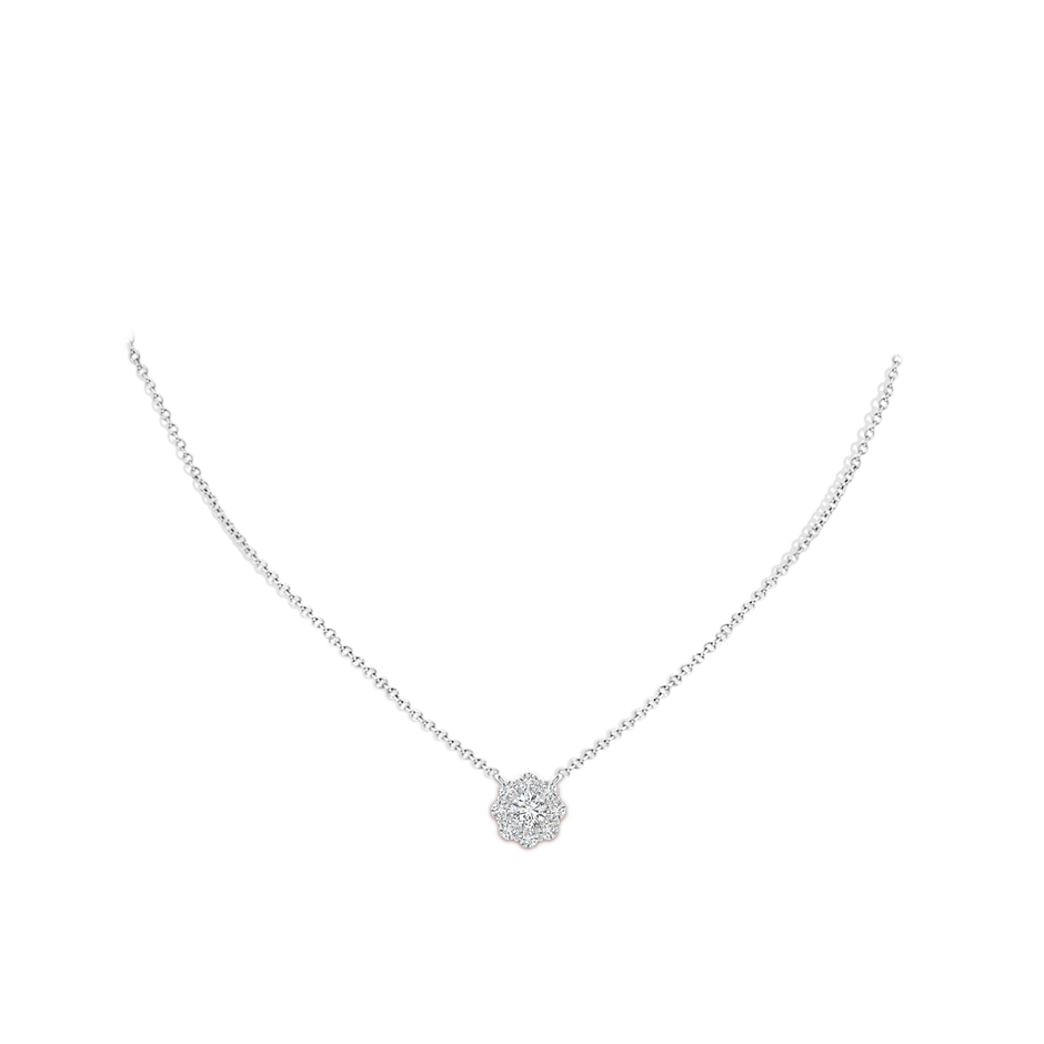 4.6mm HSI2 Prong-Set Round Diamond Halo Pendant in White Gold body-neck