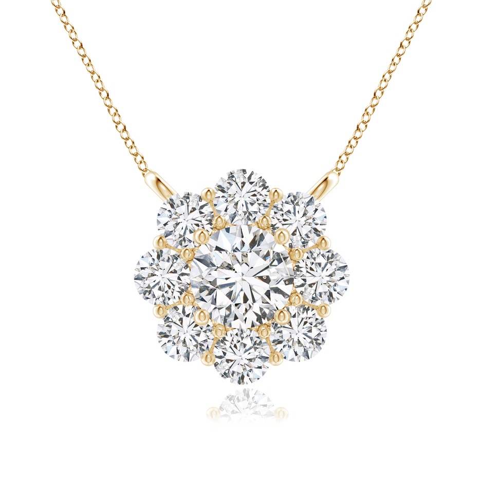 4.6mm HSI2 Prong-Set Round Diamond Halo Pendant in Yellow Gold 