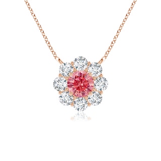 3.5mm AAAA Prong-Set Round Fancy Intense Pink Diamond Halo Pendant in 10K Rose Gold