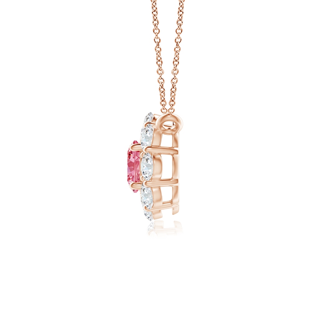 3.5mm AAAA Prong-Set Round Fancy Intense Pink Diamond Halo Pendant in Rose Gold - side 199