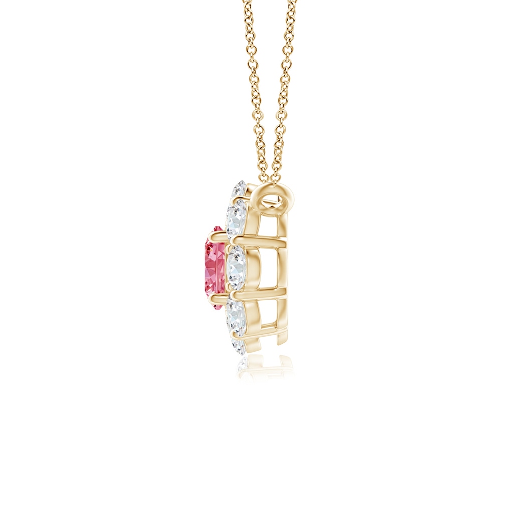 3.5mm AAAA Prong-Set Round Fancy Intense Pink Diamond Halo Pendant in Yellow Gold - side 199