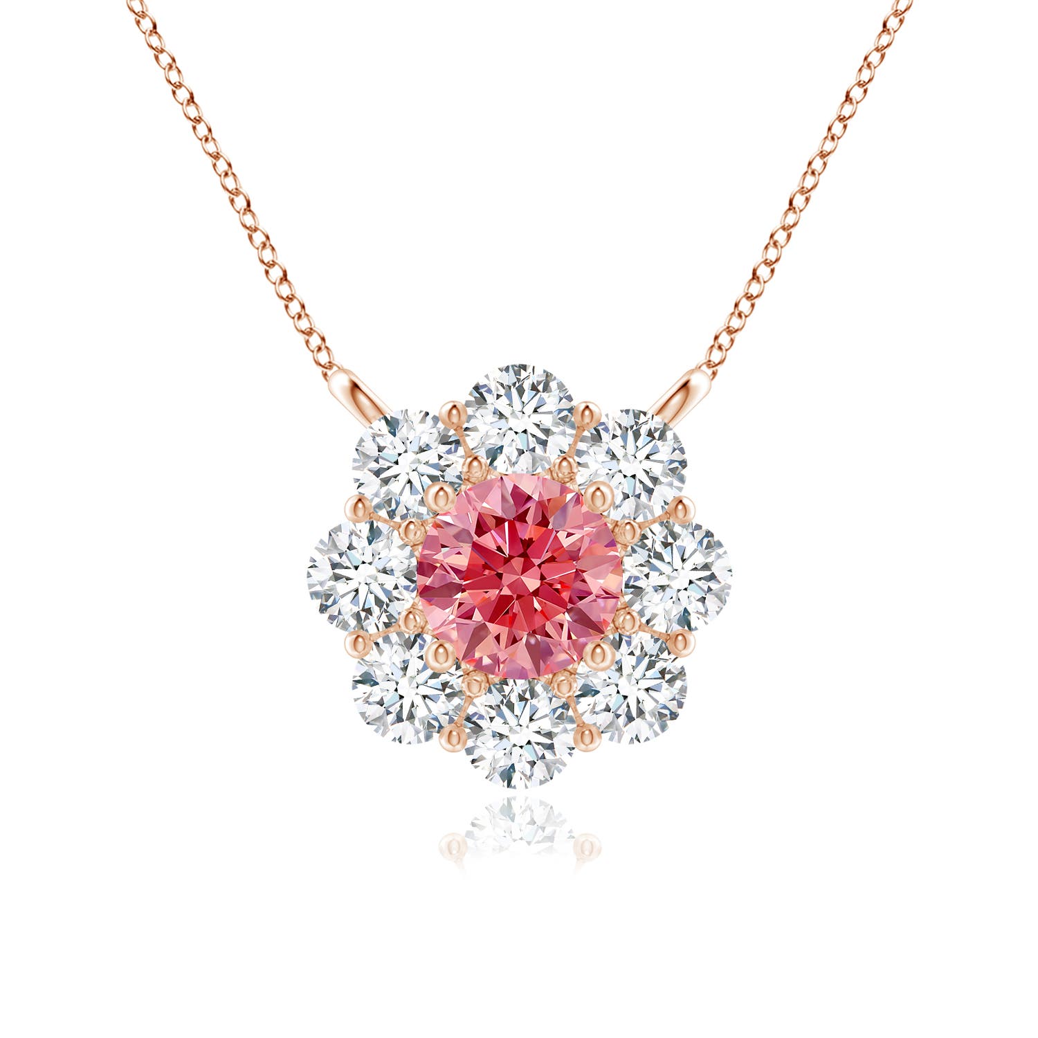 Angara 0.76 CTW Prong-Set Round Fancy Intense Pink Diamond Halo Pendant in 18K Rose Gold