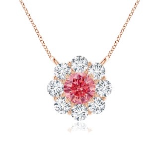 4.2mm AAAA Prong-Set Round Fancy Intense Pink Diamond Halo Pendant in 9K Rose Gold