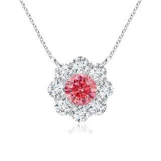 4.2mm AAAA Prong-Set Round Fancy Intense Pink Diamond Halo Pendant in White Gold