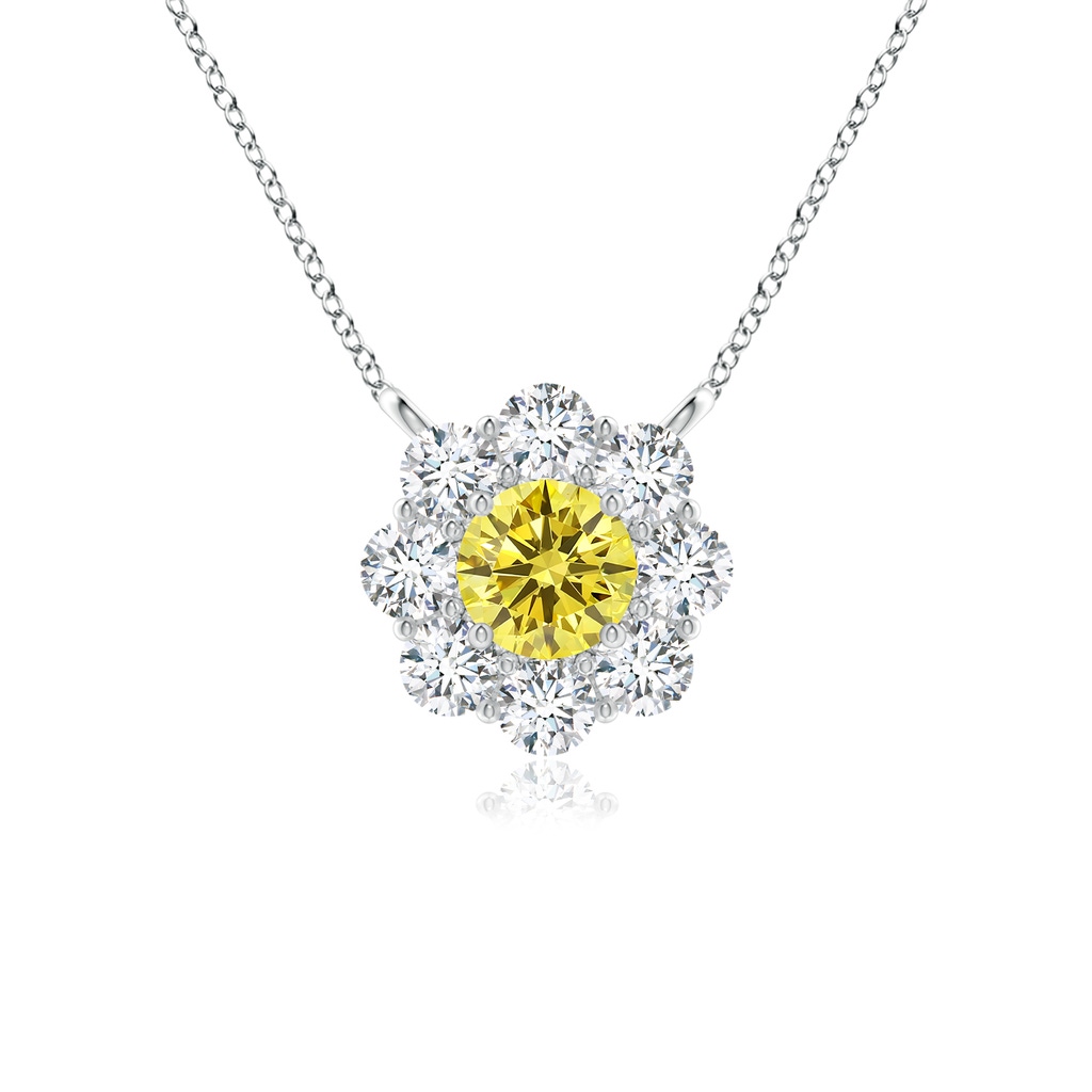 3.5mm AAAA Prong-Set Round Fancy Intense Yellow Diamond Halo Pendant in P950 Platinum