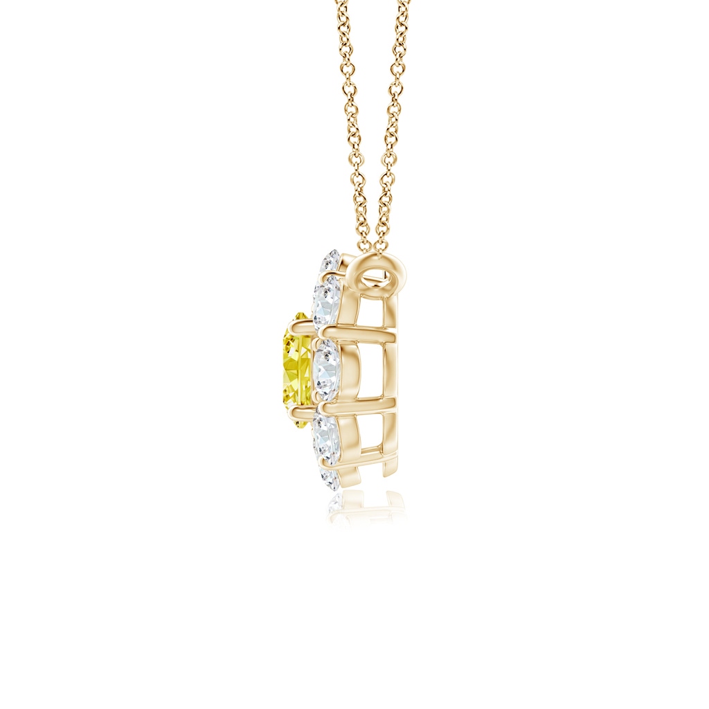 3.5mm AAAA Prong-Set Round Fancy Intense Yellow Diamond Halo Pendant in Yellow Gold - side 199