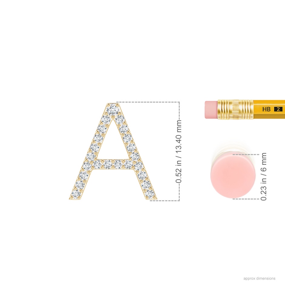 1.6mm GVS2 Prong-Set Diamond Capital "A" Initial Pendant in Yellow Gold ruler