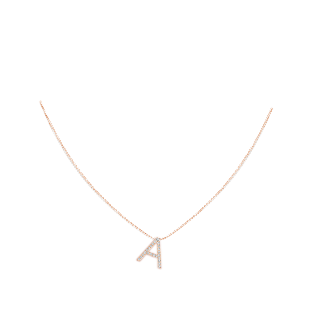 1.6mm HSI2 Prong-Set Diamond Capital "A" Initial Pendant in Rose Gold Body-Neck