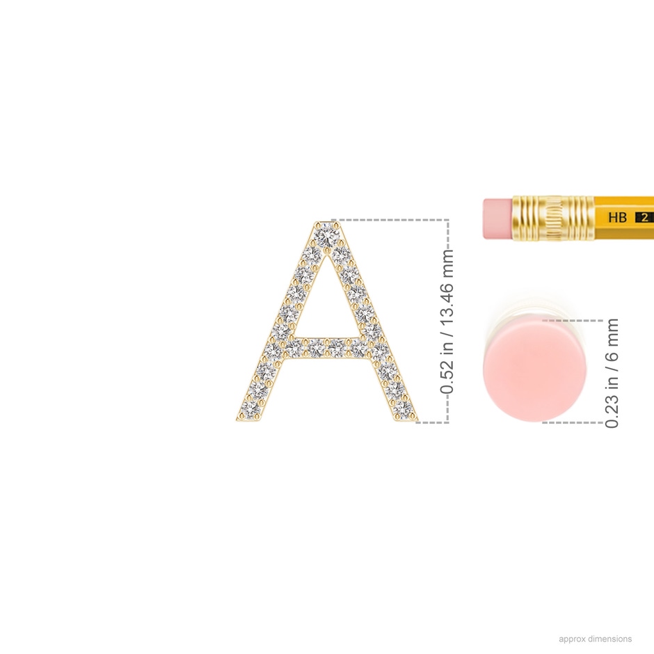 1.6mm IJI1I2 Prong-Set Diamond Capital "A" Initial Pendant in 10K Yellow Gold ruler