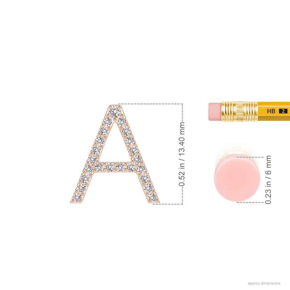 1.6mm IJI1I2 Prong-Set Diamond Capital "A" Initial Pendant in Rose Gold ruler