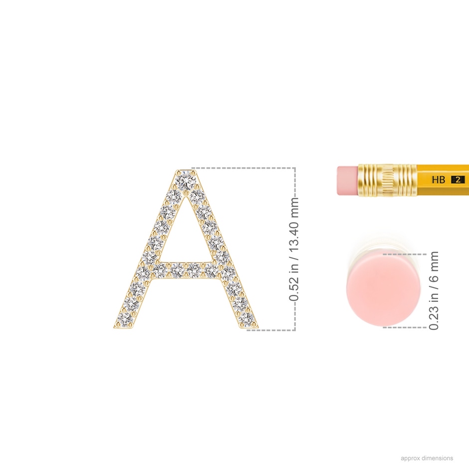 1.6mm IJI1I2 Prong-Set Diamond Capital "A" Initial Pendant in Yellow Gold ruler