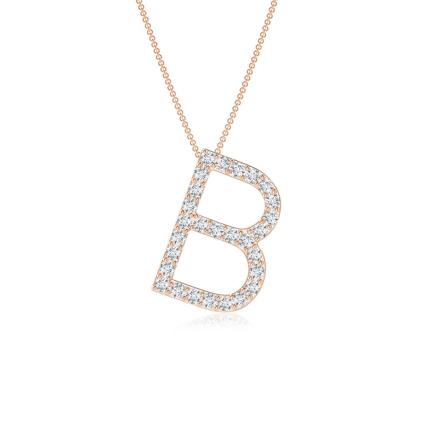 1.2mm GVS2 Prong-Set Diamond Capital "B" Initial Pendant in 18CT Rose Gold