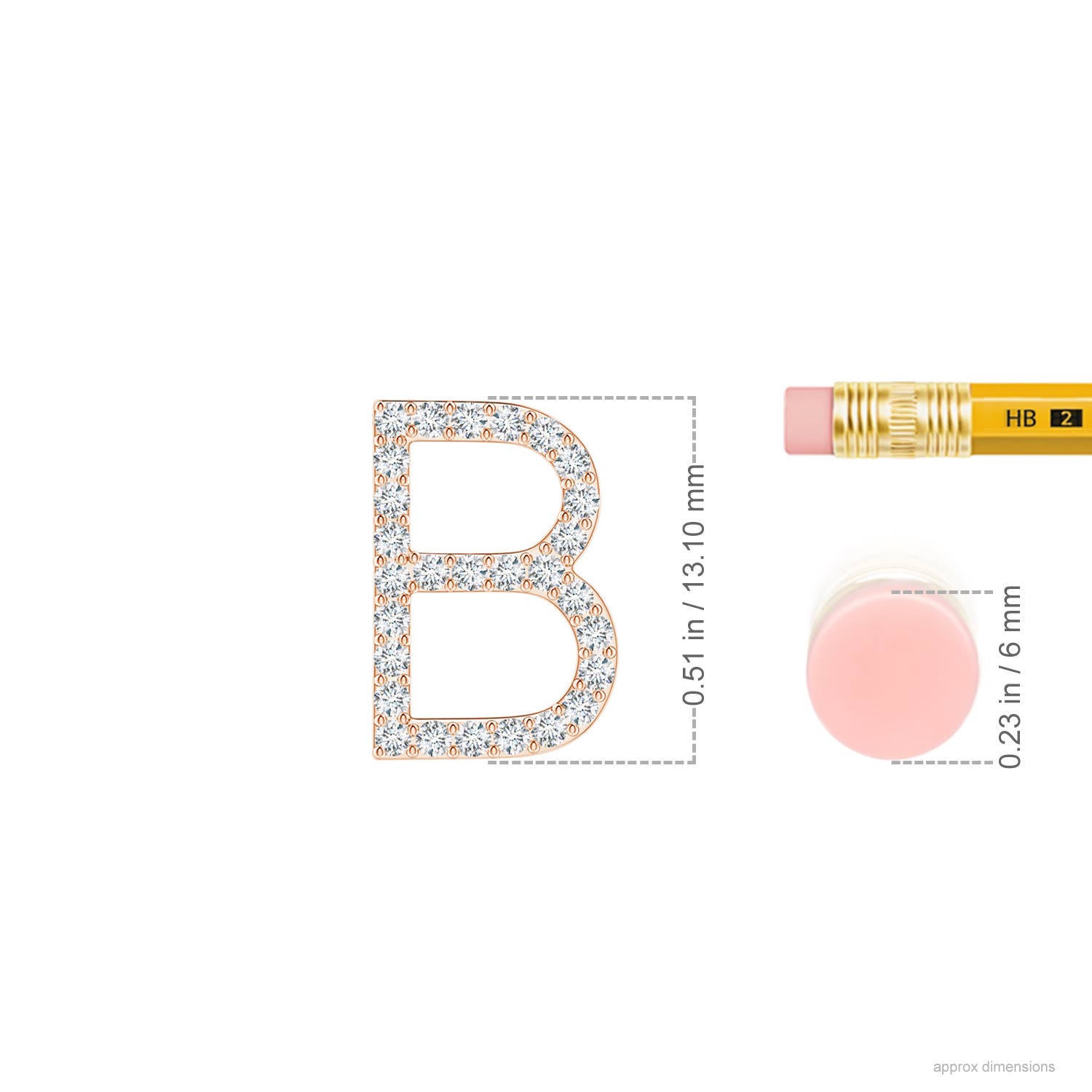 1.2mm GVS2 Prong-Set Diamond Capital "B" Initial Pendant in 18CT Rose Gold - ruler