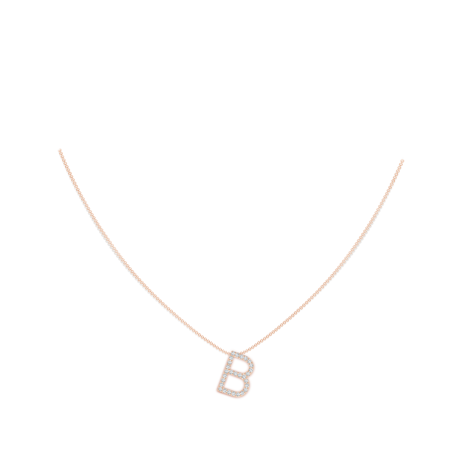 1.2mm GVS2 Prong-Set Diamond Capital "B" Initial Pendant in 18CT Rose Gold - body_neck