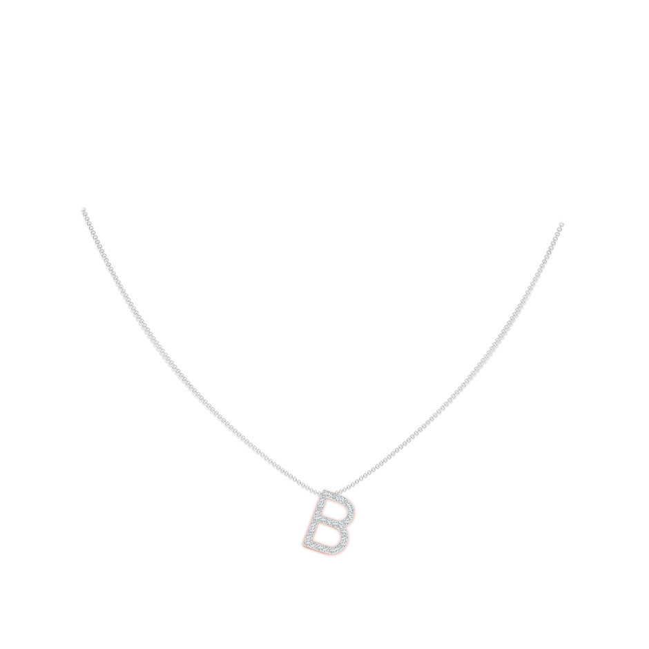 1.2mm GVS2 Prong-Set Diamond Capital "B" Initial Pendant in White Gold body-neck