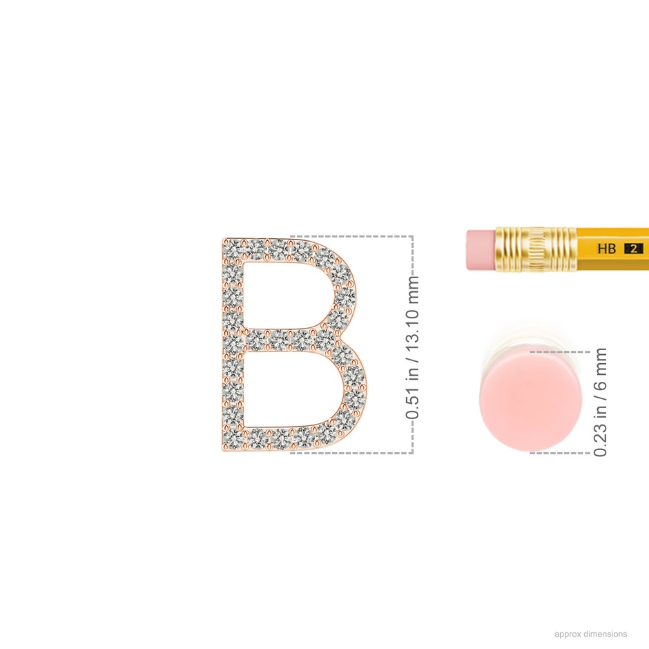 1.2mm KI3 Prong-Set Diamond Capital "B" Initial Pendant in Rose Gold ruler
