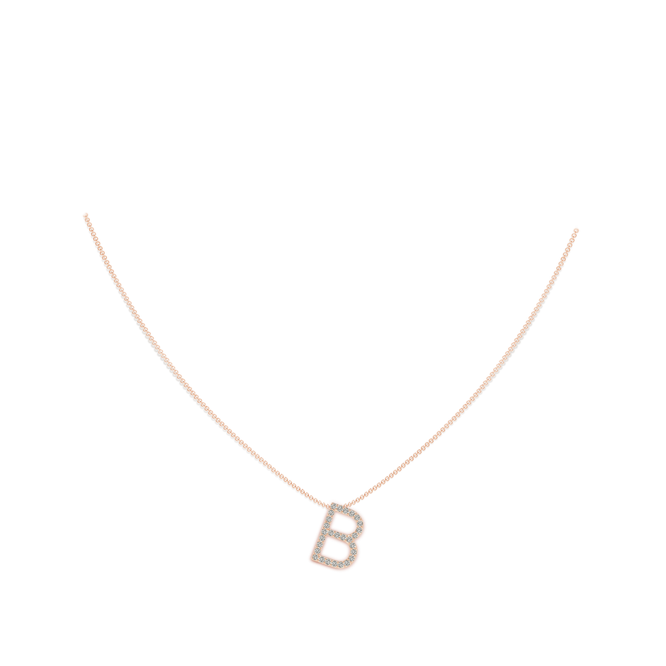 1.2mm KI3 Prong-Set Diamond Capital "B" Initial Pendant in Rose Gold body-neck