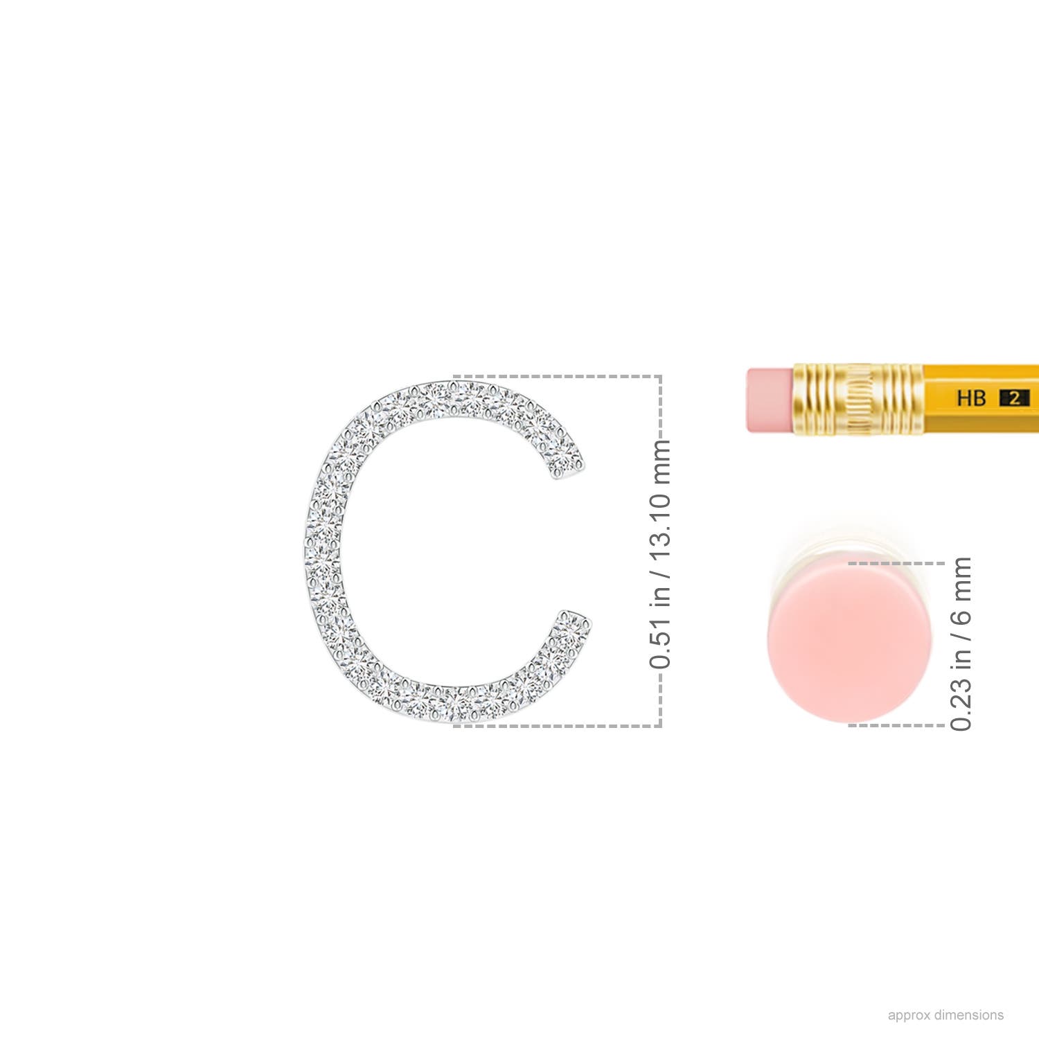 1.2mm HSI2 Prong-Set Diamond Capital "C" Initial Pendant in 18K White Gold - ruler