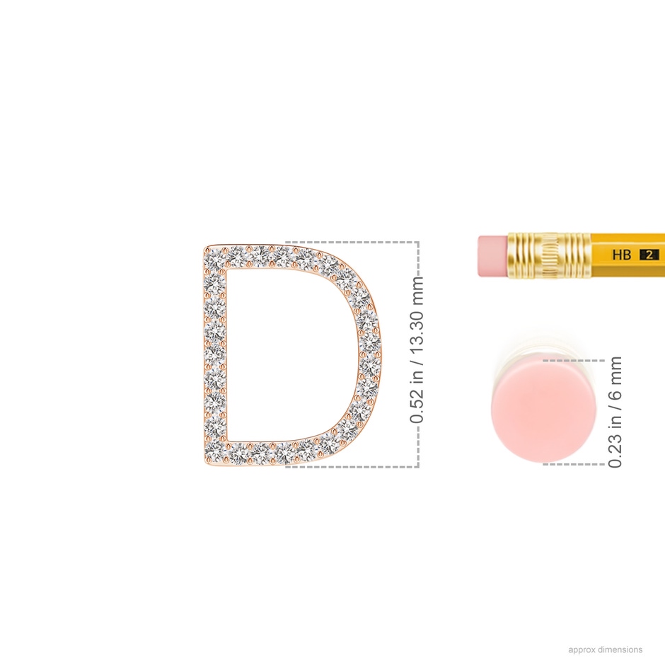 1.2mm IJI1I2 Prong-Set Diamond Capital "D" Initial Pendant in Rose Gold ruler
