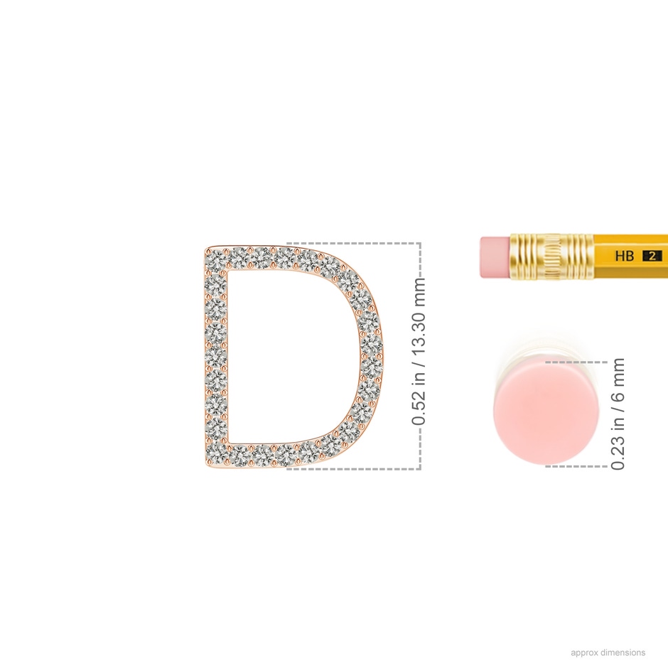 1.2mm KI3 Prong-Set Diamond Capital "D" Initial Pendant in Rose Gold ruler