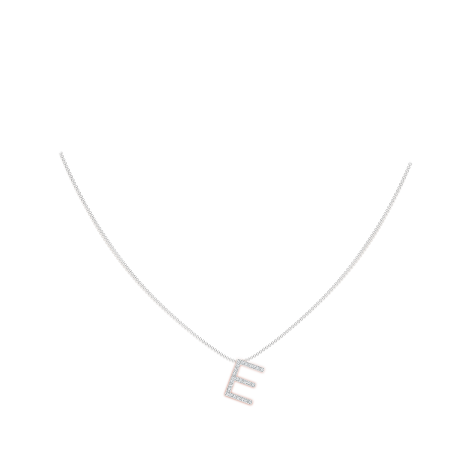 1.2mm GVS2 Prong-Set Diamond Capital "E" Initial Pendant in White Gold body-neck