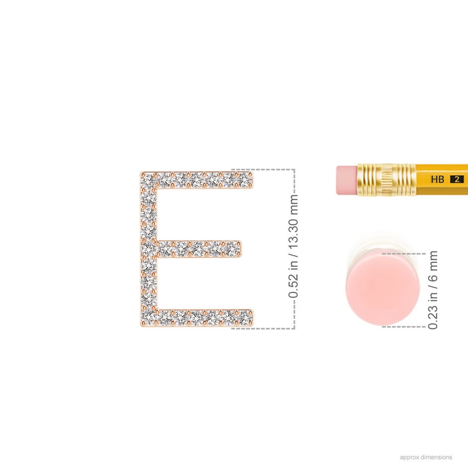 1.2mm IJI1I2 Prong-Set Diamond Capital "E" Initial Pendant in Rose Gold ruler