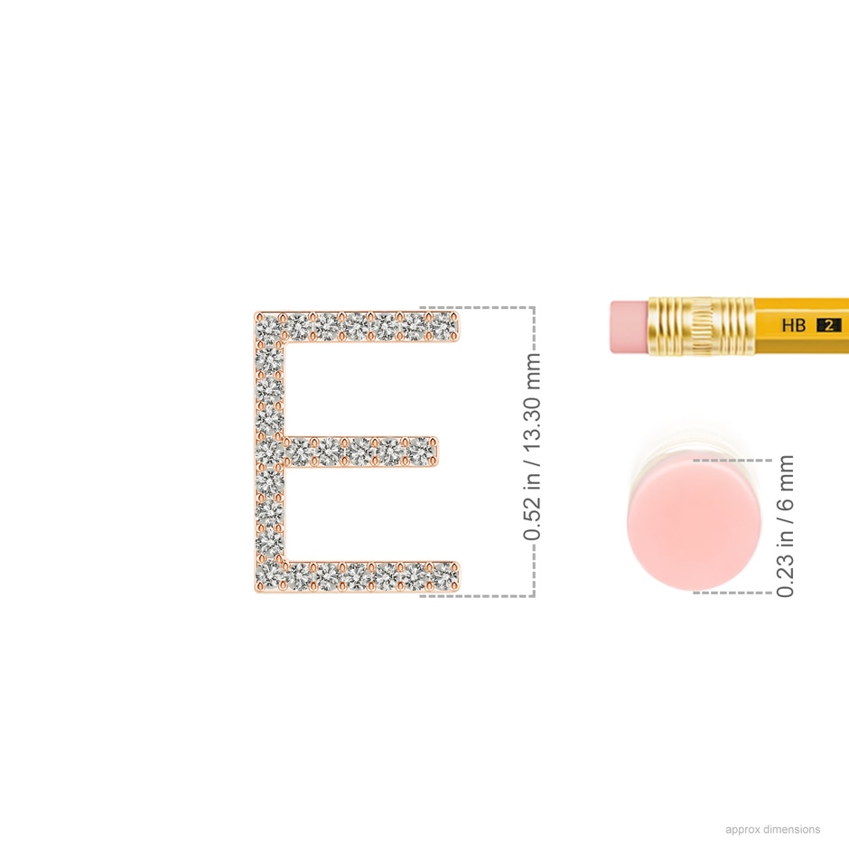 1.2mm KI3 Prong-Set Diamond Capital "E" Initial Pendant in Rose Gold ruler