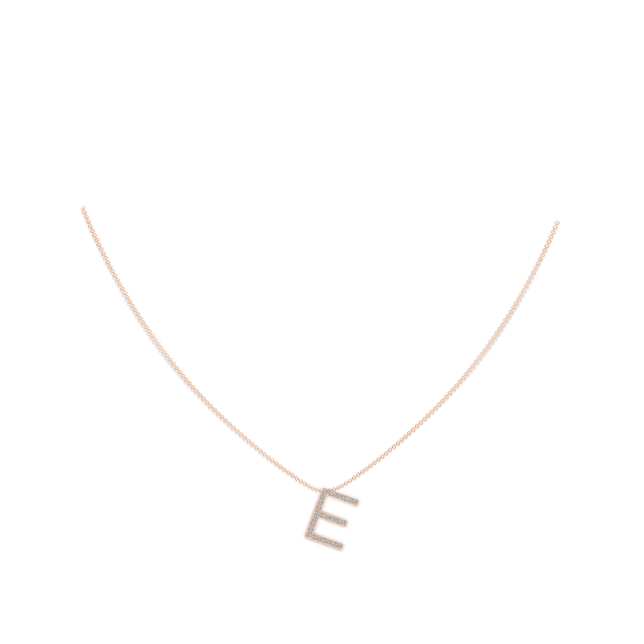 1.2mm KI3 Prong-Set Diamond Capital "E" Initial Pendant in Rose Gold body-neck