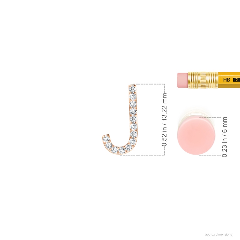 1.2mm GVS2 Prong-Set Diamond Capital "J" Initial Pendant in 9K Rose Gold ruler