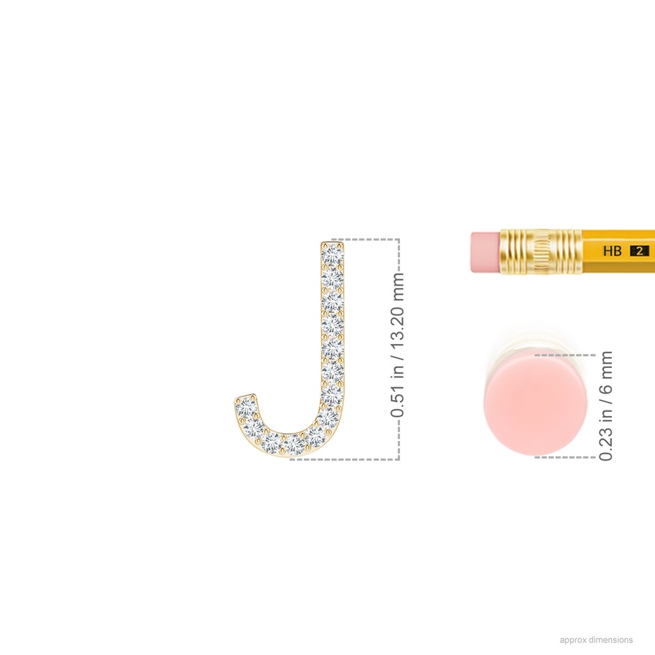 1.2mm GVS2 Prong-Set Diamond Capital "J" Initial Pendant in Yellow Gold ruler