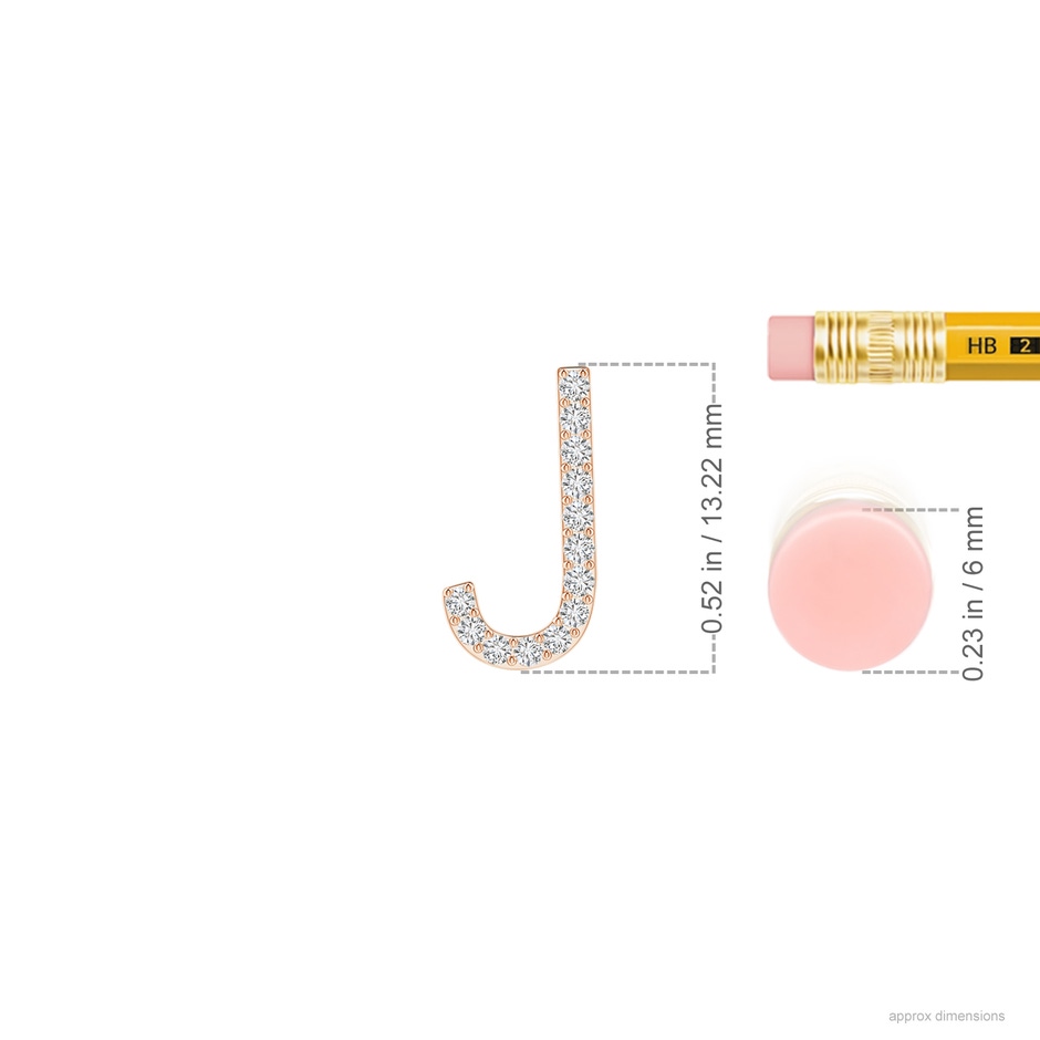 1.2mm HSI2 Prong-Set Diamond Capital "J" Initial Pendant in 9K Rose Gold ruler