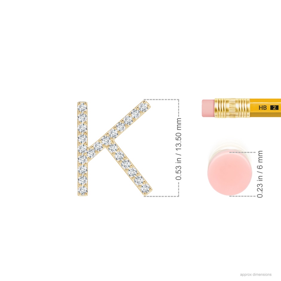 1.2mm GVS2 Prong-Set Diamond Capital "K" Initial Pendant in Yellow Gold ruler
