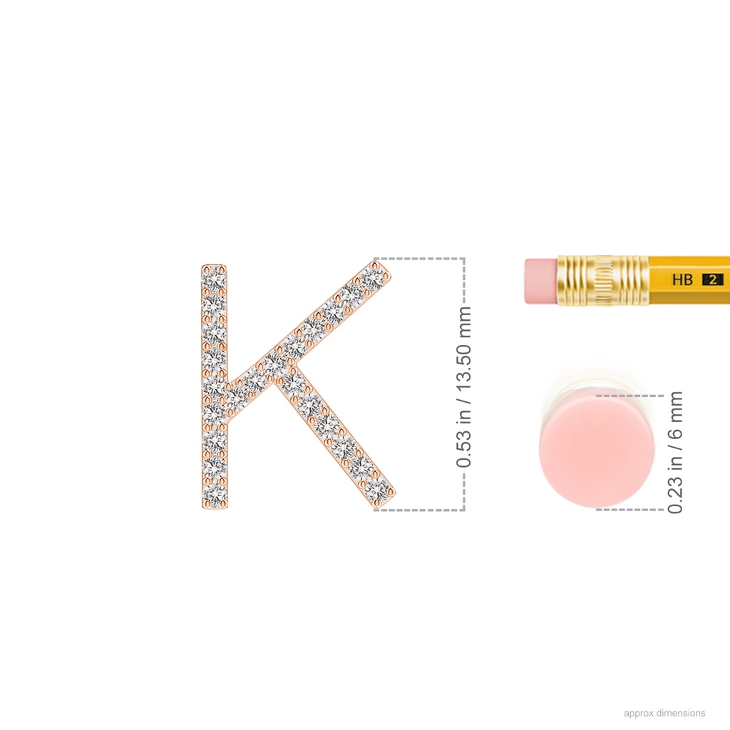 1.2mm IJI1I2 Prong-Set Diamond Capital "K" Initial Pendant in Rose Gold Ruler