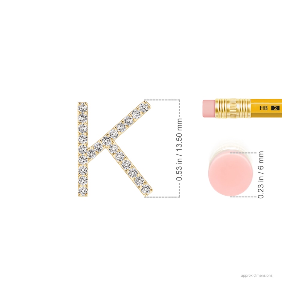 1.2mm IJI1I2 Prong-Set Diamond Capital "K" Initial Pendant in Yellow Gold ruler