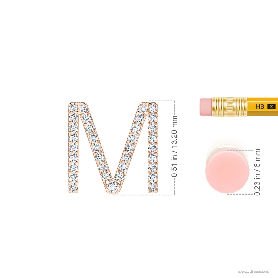 1.6mm GVS2 Prong-Set Diamond Capital "M" Initial Pendant in Rose Gold ruler