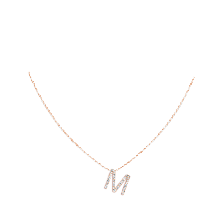 1.6mm GVS2 Prong-Set Diamond Capital "M" Initial Pendant in Rose Gold body-neck