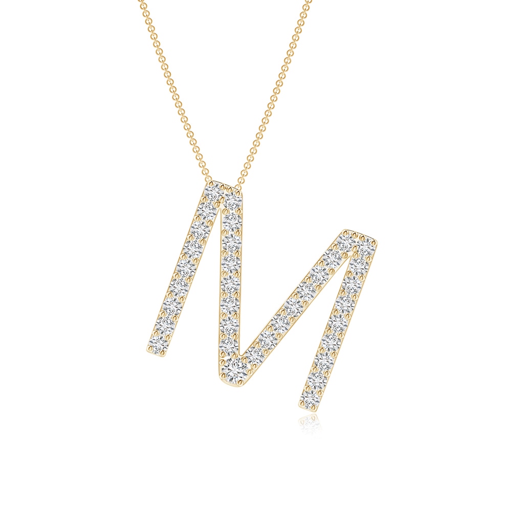 1.6mm HSI2 Prong-Set Diamond Capital "M" Initial Pendant in Yellow Gold