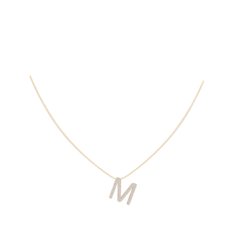 1.6mm HSI2 Prong-Set Diamond Capital "M" Initial Pendant in Yellow Gold body-neck