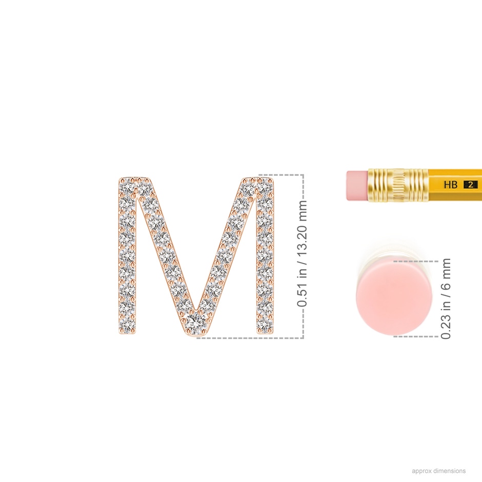 1.6mm IJI1I2 Prong-Set Diamond Capital "M" Initial Pendant in Rose Gold ruler