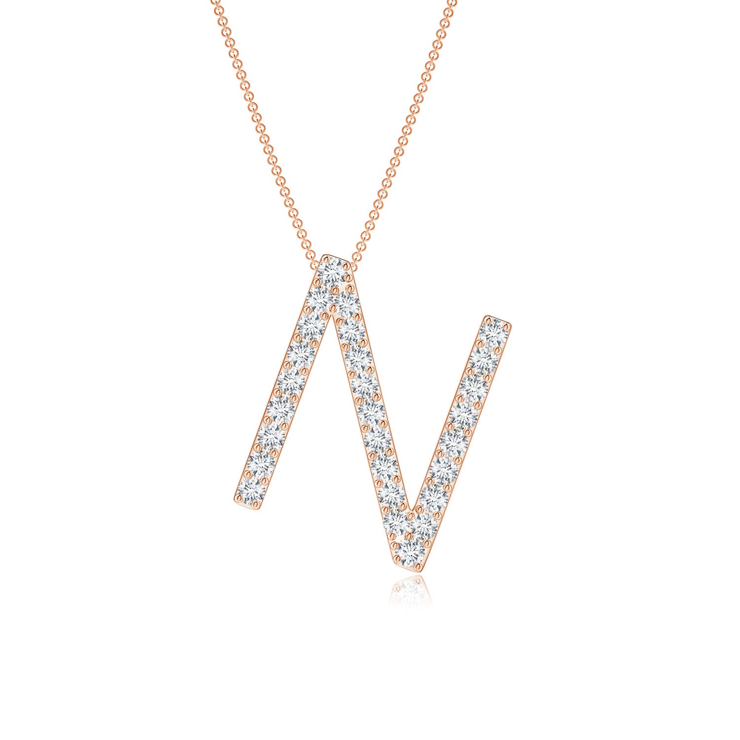1.3mm GVS2 Prong-Set Diamond Capital "N" Initial Pendant in 18CT Rose Gold