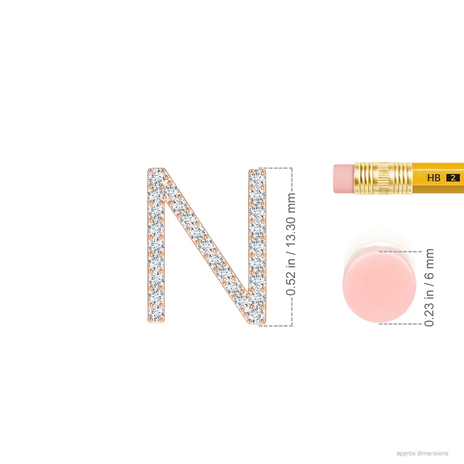 1.3mm GVS2 Prong-Set Diamond Capital "N" Initial Pendant in Rose Gold ruler