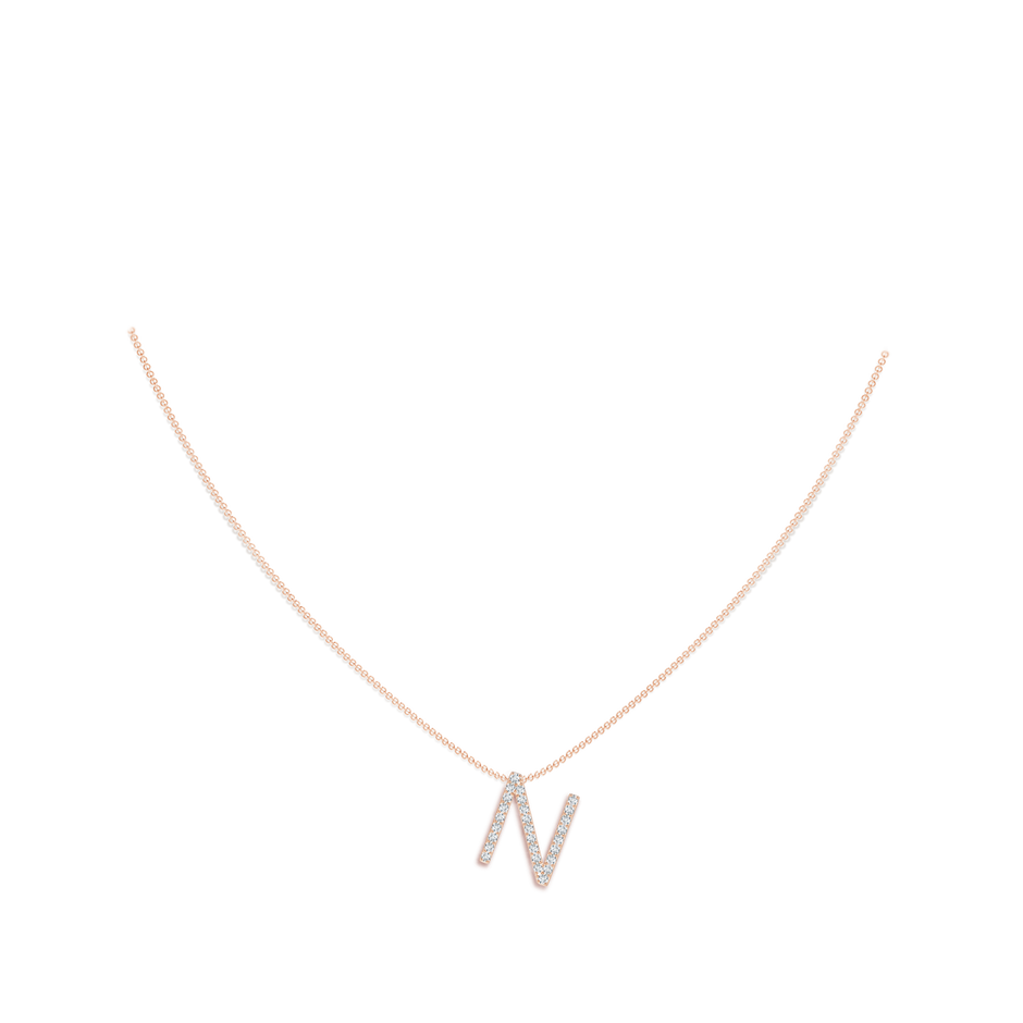 1.3mm GVS2 Prong-Set Diamond Capital "N" Initial Pendant in Rose Gold body-neck