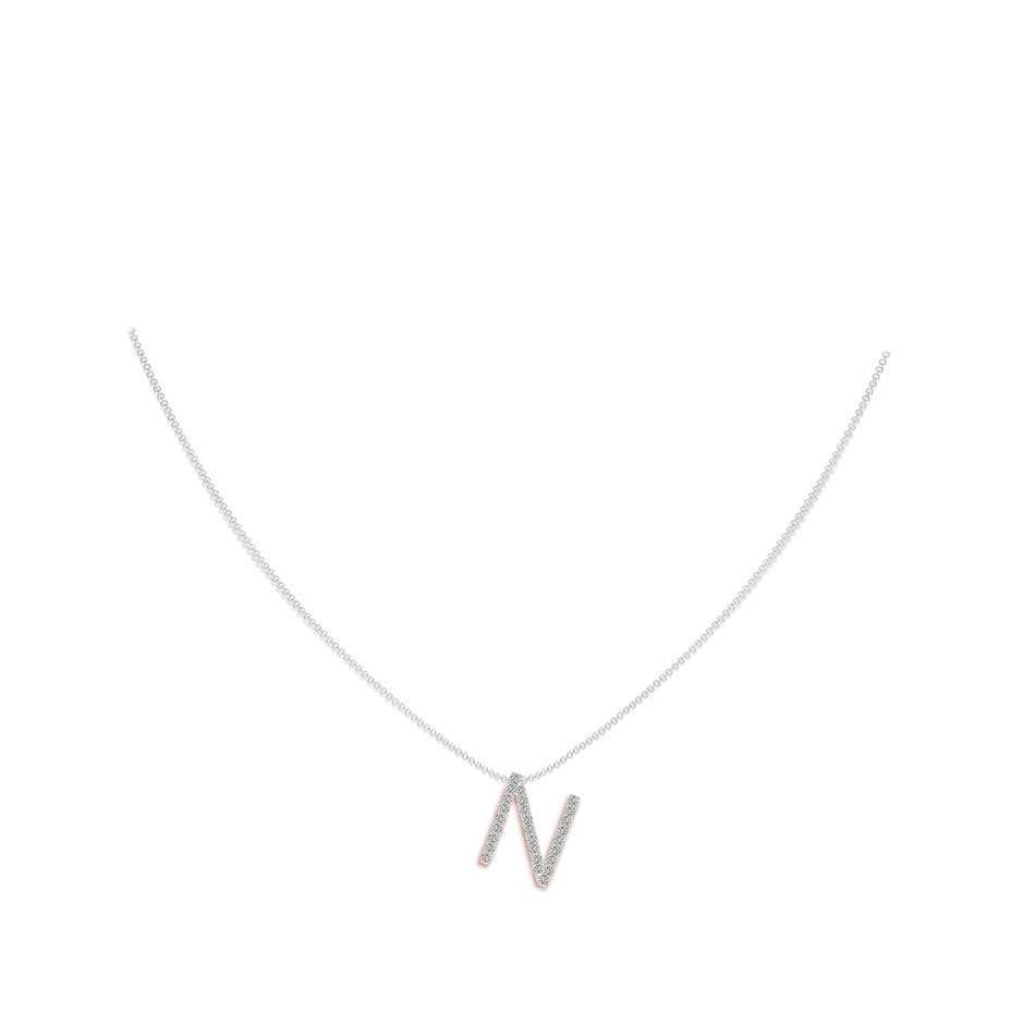1.3mm KI3 Prong-Set Diamond Capital "N" Initial Pendant in White Gold body-neck