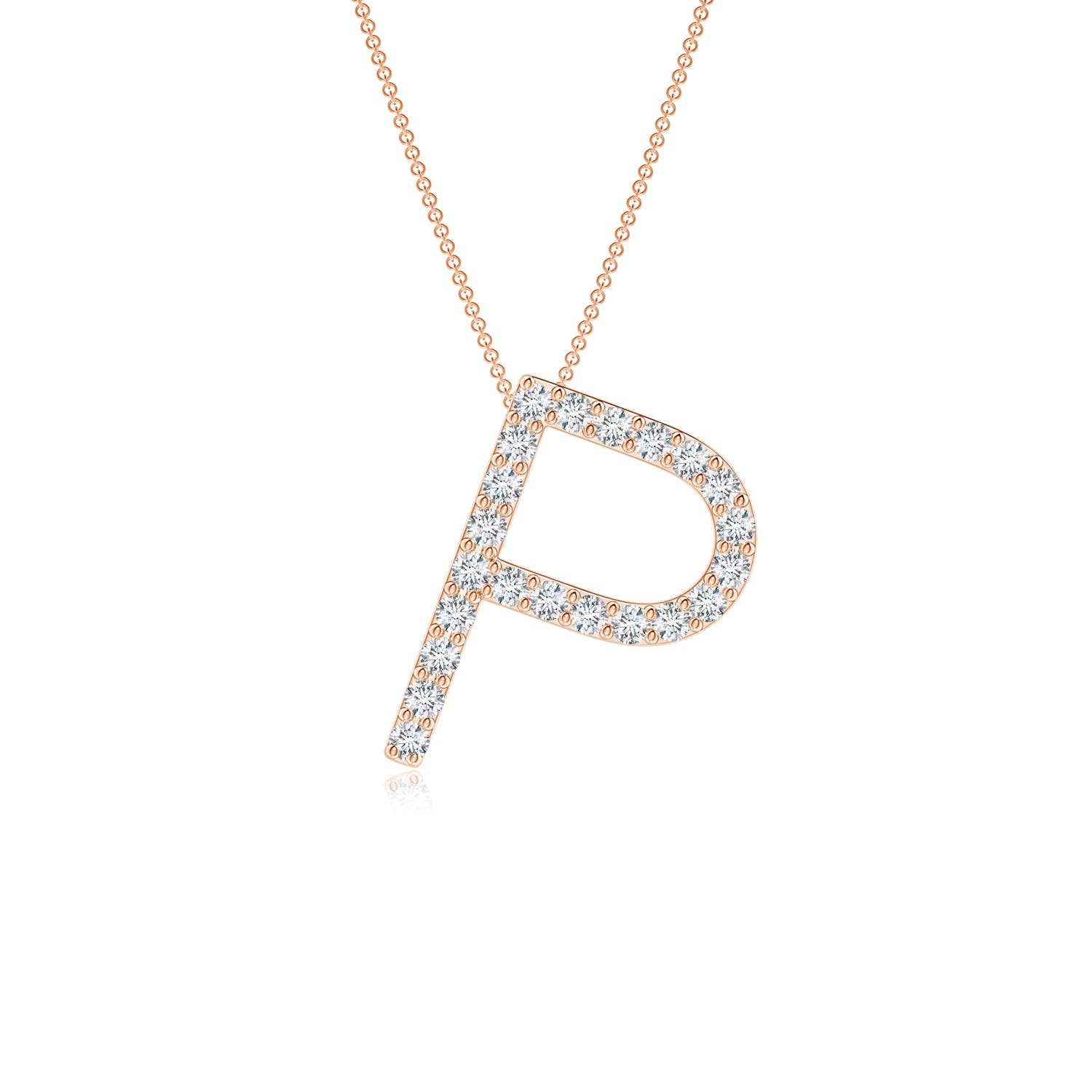 1.25mm GVS2 Prong-Set Diamond Capital "P" Initial Pendant in 18K Rose Gold