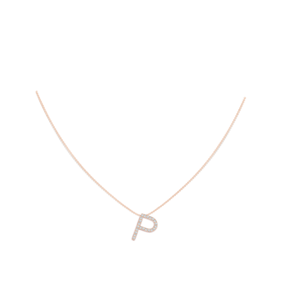 1.25mm GVS2 Prong-Set Diamond Capital "P" Initial Pendant in Rose Gold body-neck