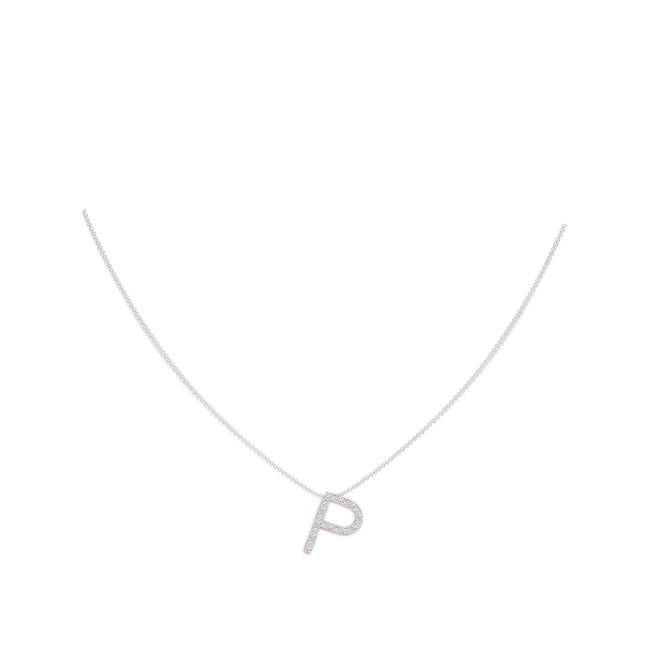 1.25mm GVS2 Prong-Set Diamond Capital "P" Initial Pendant in White Gold body-neck